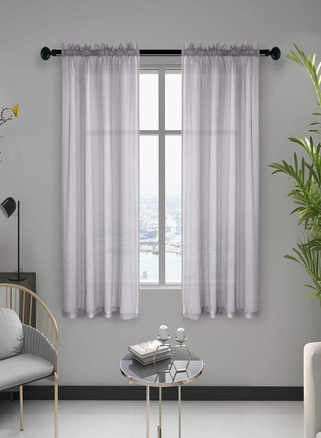 Anjee Grey Sheer Curtains 63 Inches Length Rod Pocket Window Treatment Linen Gauze Voile Drapes for Bedroom Living Room Kitchen, 52 x 63 Inch - Image 1